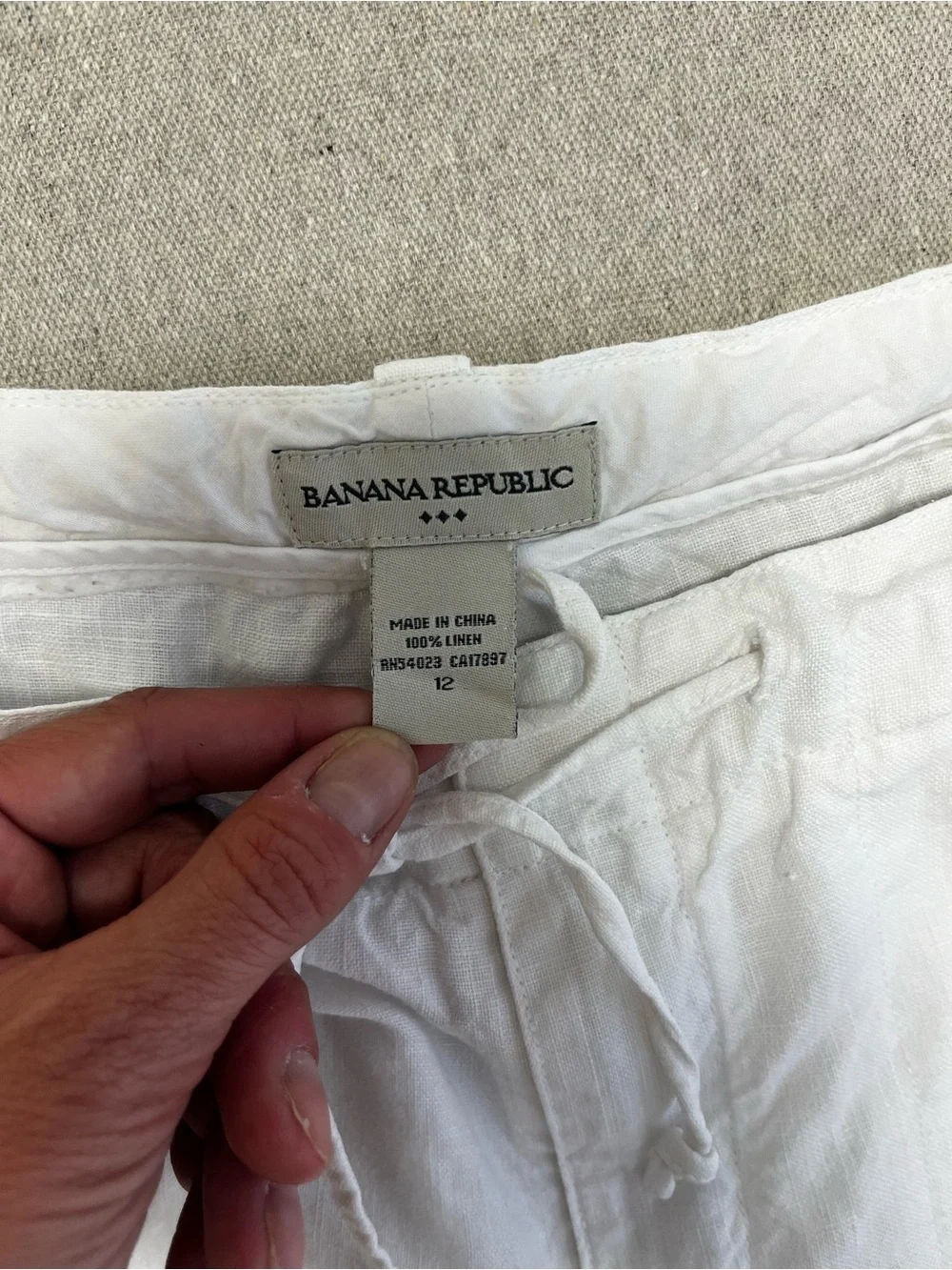 Banana Republic White Linen Drawstring Pants Women’s Size 12 Wide Leg